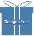 Designs Your logo name on a blue box with 2 white stripes